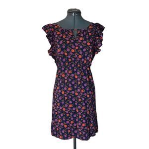 Fossil Keyhole Mini Dress Flutter Sleeves Navy Blue,Purple,Orange Womens Size XS